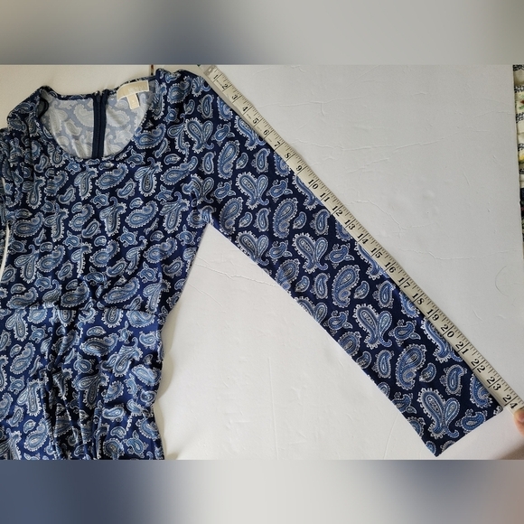 Michael Kors Blue Paisley Long Sleeve Flare Career Wear Office Dress - Picture 5 of 10